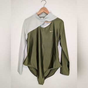 Nike Olive Green and Light Gray Serena Williams Long-Sleeve Bodysuit Tennis Top